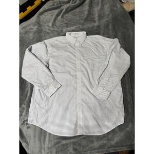 LL Bean Shirt Mens XL White Blue Check Wrinkle Free Traditional Fit Cotton